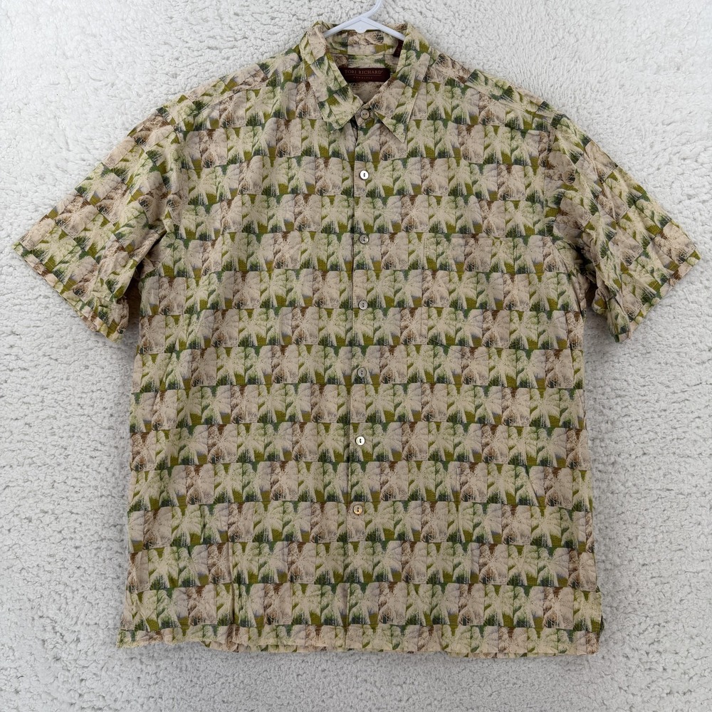 Tori Richard Mens Large Multicolor Palm Hawaiian Button Up Cotton Lawn Shirt L